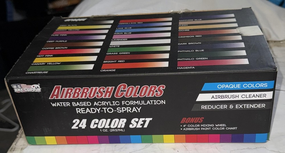 U.S. Art Supply Airbrush Colors 24pc 1oz Bottles Acrylic Paint Multicolor