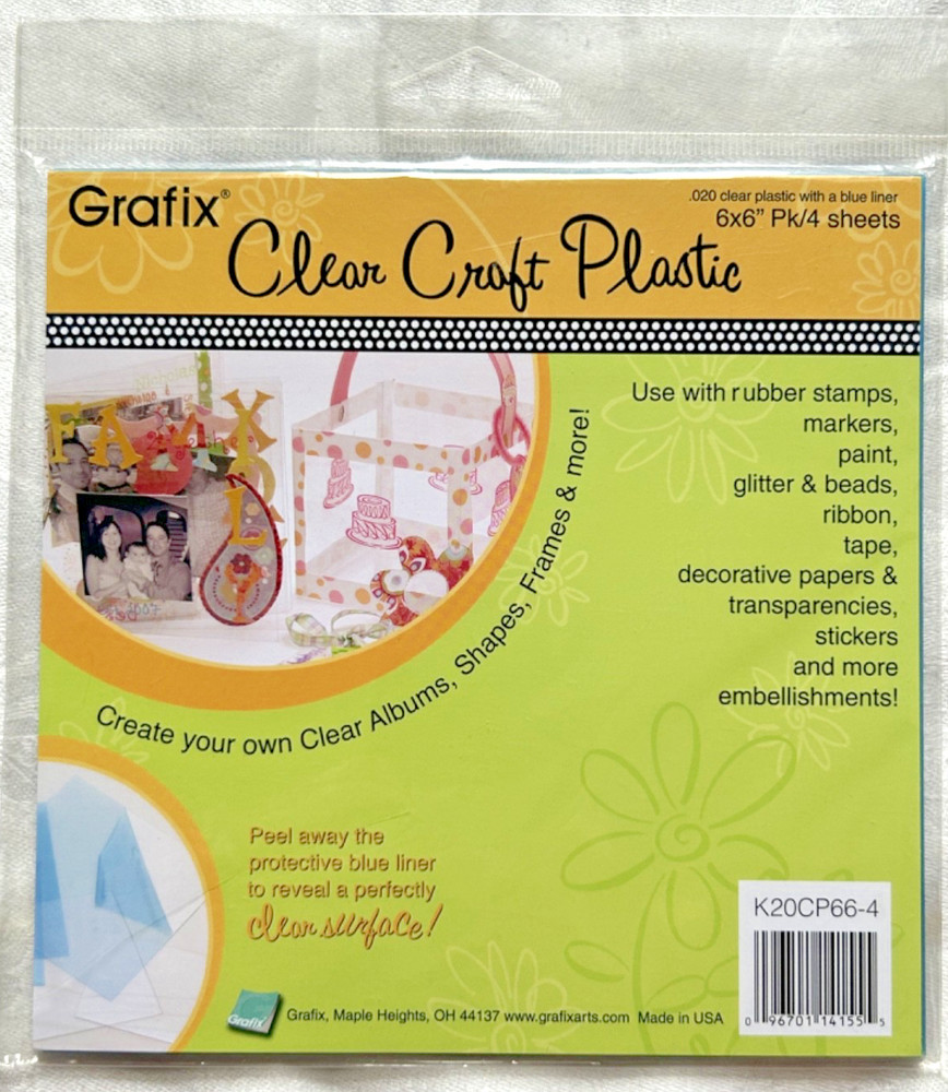 GRAFIX Clear Craft Plastic Sheets 6″x6″ 4 Sheets w/ Blue Liner .020 Thick