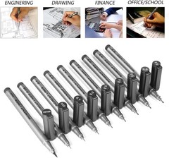 Precision Micro-Line Pens, Set of 9 Black Micron Fineliner Ink Pens, Waterproof