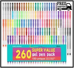 feela Gel Pens Set, 260 Pack 130 Colored Gel Pens Plus 130 Refills for Adult Col