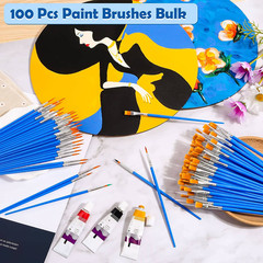 Small Paint Brushes Bulk, 100 Pcs Flat and round Pointed Brushes Craft Paint Br