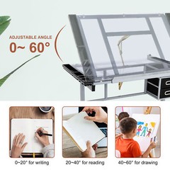 Rolling Drawing Drafting Table Tempered Glass Art Craft Work Station Painting