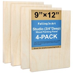 Unfinished Birch Wood Canvas Panels Kit, 4 Pack of 9×12â€™â€™ Studio 3/4â€™â€…