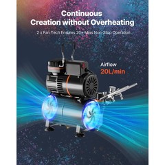 Uimoso Airbrush Kit with Compressor, 1/6 HP, 3 Airbrushes, 3 Nozzles, and Tank