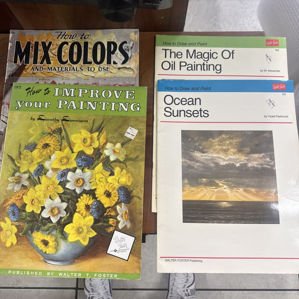 Lot of 4 Vintage Walter Foster How To Draw Paint Books Flowers Sea Sunsets