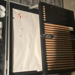 Art Pencil Set Case w/ Colored & Drawing Pencils, Paint Tubes, Mixing Palette