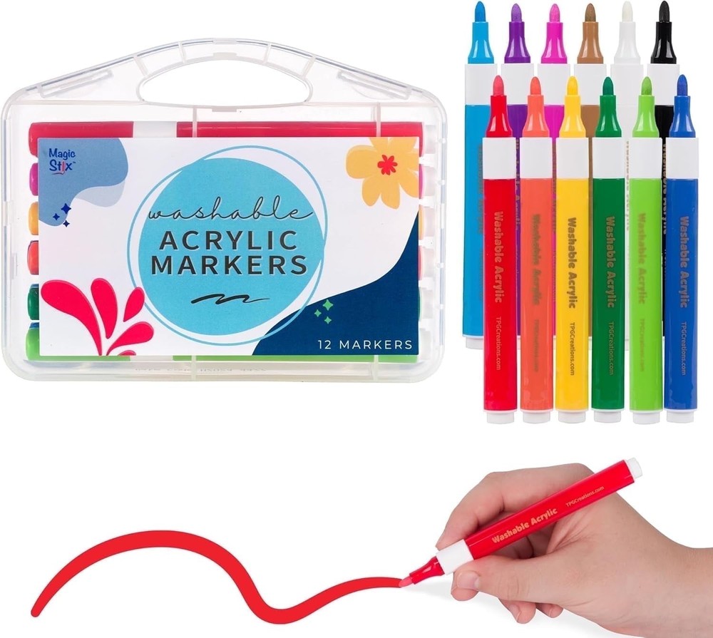 The Pencil Grip 496 Washable Acrylic Markers, Assorted Colors