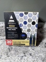 ARTEZA Gel Pens, Set of 30 – 15 Black & 15 Blue Retractable Rollerball Pens, 0.7