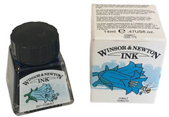 Winsor and Newton Drawing Ink Bottle Cobalt Blue Calligraphy Artist Illustration