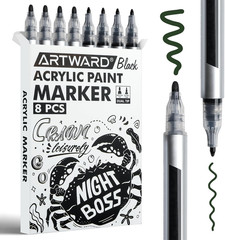Black Acrylic Paint Markers 8 Pack, Dual Tip 0.7Mm & 3Mm Acrylic Paint Pens, for