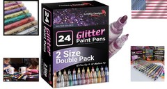 24 Glitter Pens for Rock, Ceramic, Glass, Fabric Painting