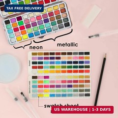 Grabie 100 Colors Watercolor Paint Set – 50 Regular, 35 Metallic, 10 Macaron and