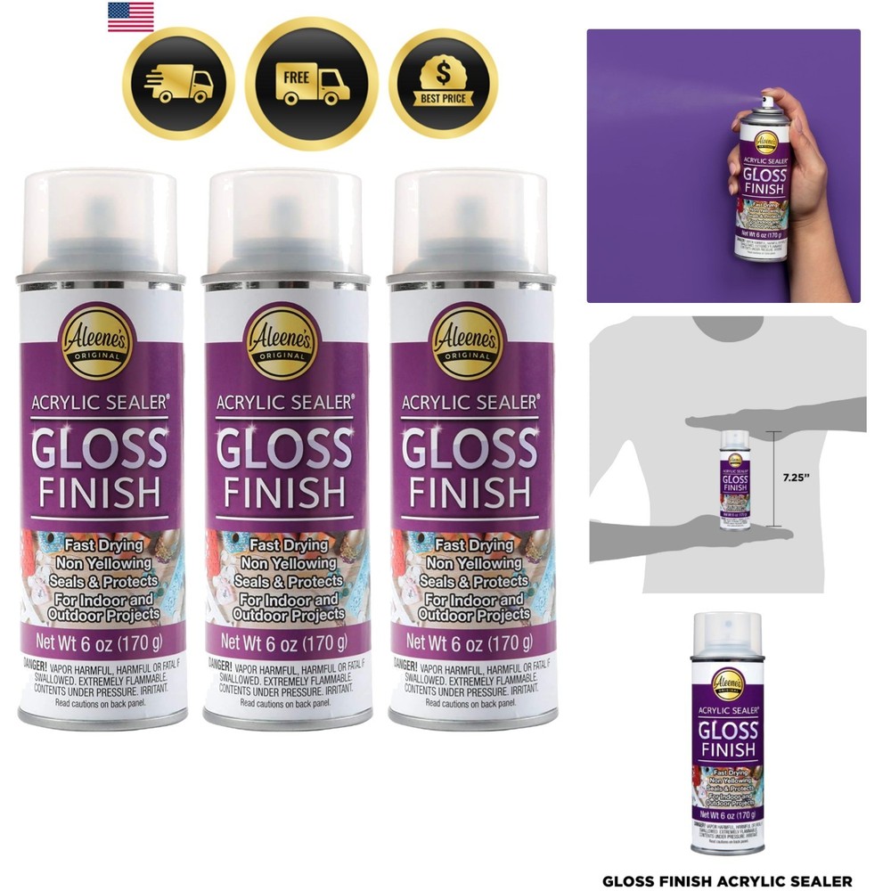 Acrylic Sealer Spray 6 oz Gloss 3 Pack Waterproof Clear Coating
