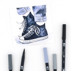 Tombow 56171 Dual Brush Pen Art Markers, Grayscale, 10-Pack. Blendable, Brush