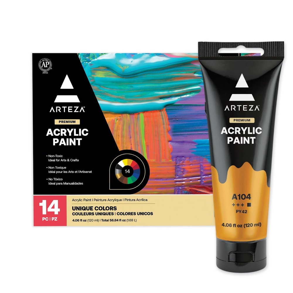 Acrylic Paint Set 14 Colors, 4.06 oz Tubes, Non-Toxic Art Supplies for Artists