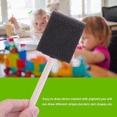 50 Pack 0.5″-2″ Different Size Assorted Foam Brush Set Wood Handle Paint Brus…