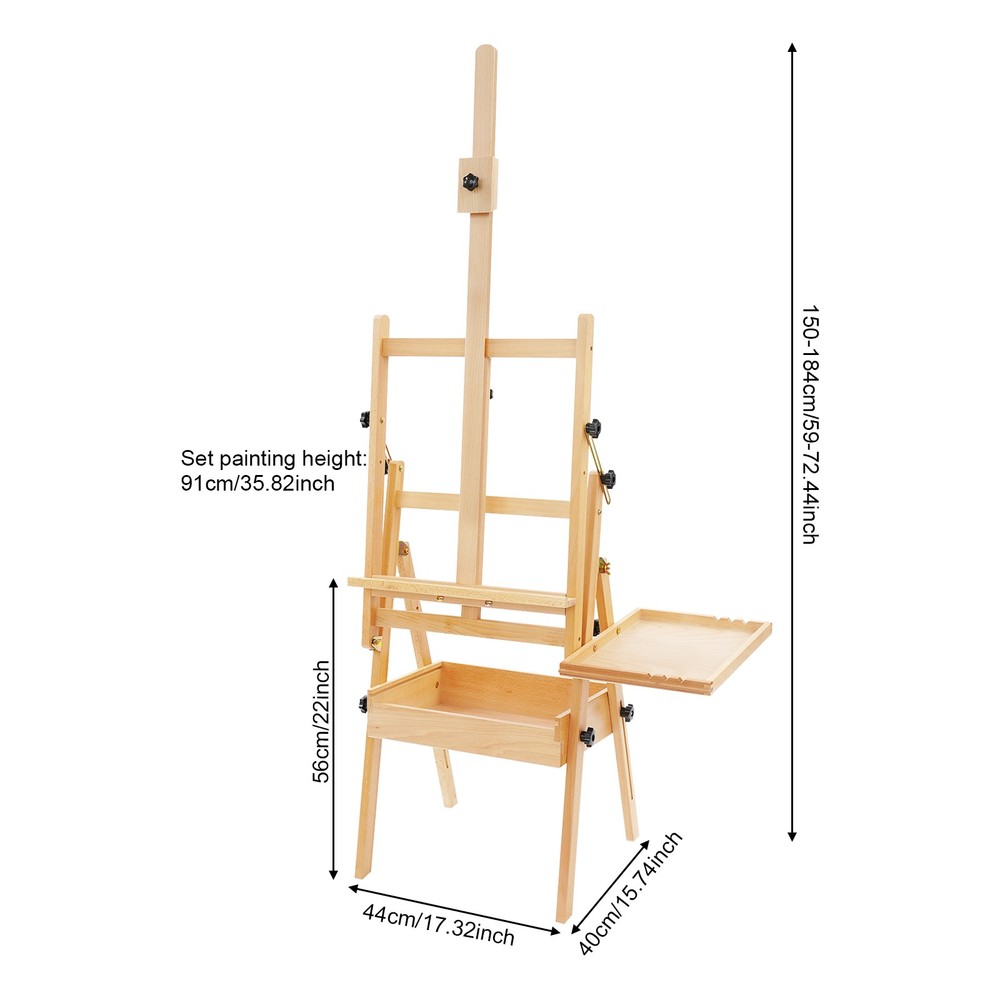 H-Frame Easel Foldable Holds Canvas Art up to 36″ Artists Easel w/ Storage Tray