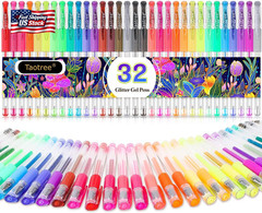 Taotree Glitter Gel Pens, 32 Colors Neon Glitter Pens Fine Tip Art Markers Set 4
