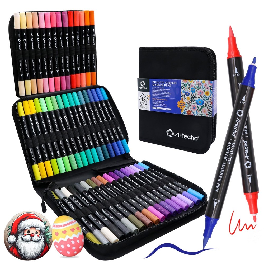 Artecho Acrylic Paint Markers 48 Colors with Bag, Acrylic Paint Pens with Bru…