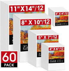 Stretched Canvas for Painting, 60 Pack Multi Size11X14, 8X10, 5X7, 4X6, 4X4, Bla