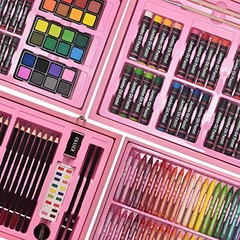 145 Piece Deluxe Art Set, Wooden Box & Drawing Kit with Crayons, multi-color