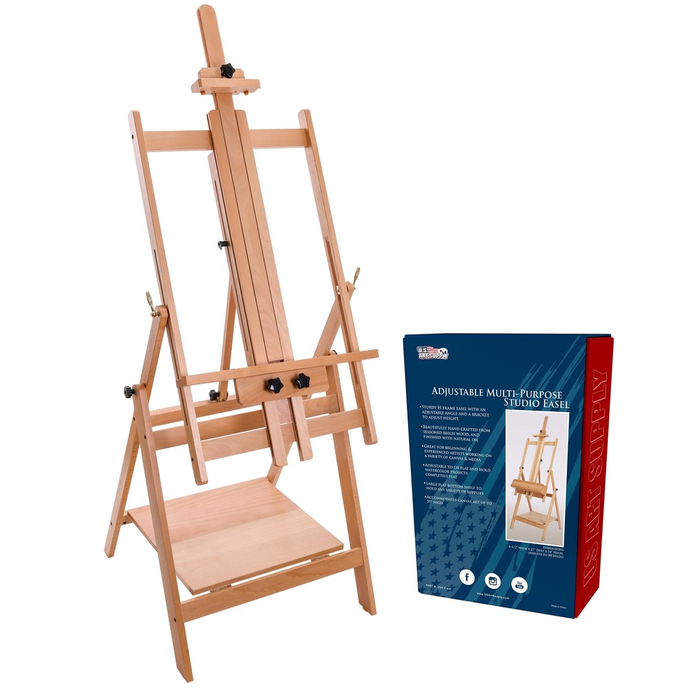 U.S. Art Supply Adjustable H-Frame Multi-Purpose Studio Artist Wooden Easel 88″