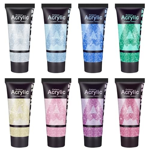 Aureuo Galaxy Glitter Acrylic Paint 8 Twinkle Iridescent Colors 0.71 Fl oz 21ml