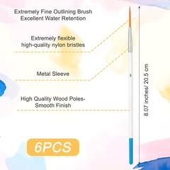 6 Pcs Script Liner Paintbrush, Extra Long Fine Point Tip Brush, Blue