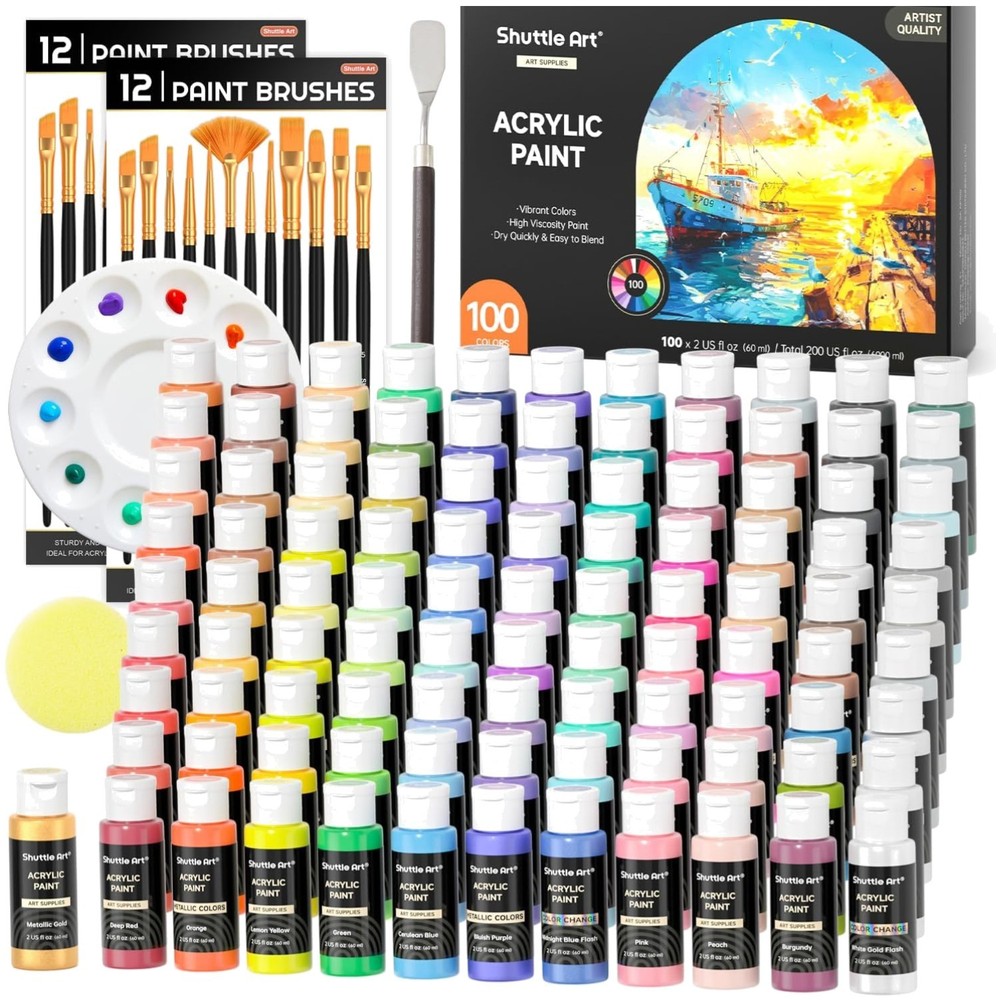 Large 127-Piece Acrylic Paint Set with Brushes & Palette