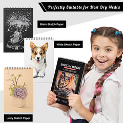 Drawing Sketchbook Kit, A5 Sketch Book with 36 Color Pencils, Three Color Black