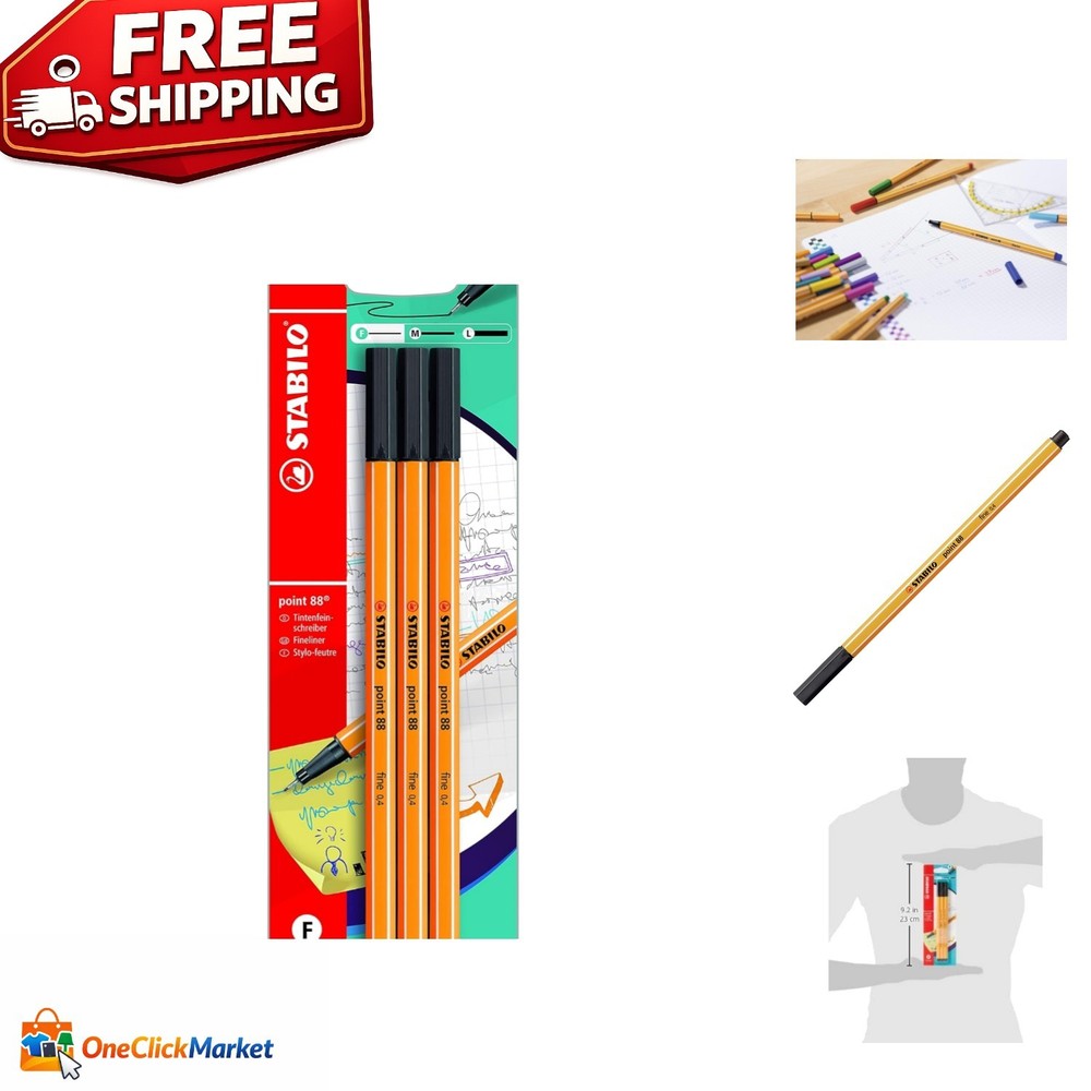 Stabilo Point 88 Black Fineliner Pens – 3pcs – Ideal for Sketching & Note-Taking