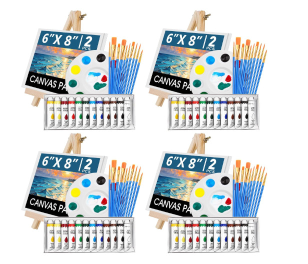 104PCS Acrylic Paint Canvas Set, Acrylic Painting Kit with 4 Set of 12 Colors Ac