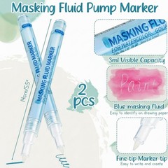2 PCS 0.7mm Blue Masking Fluid Pen With Applicator Tip Watercolor Painting
