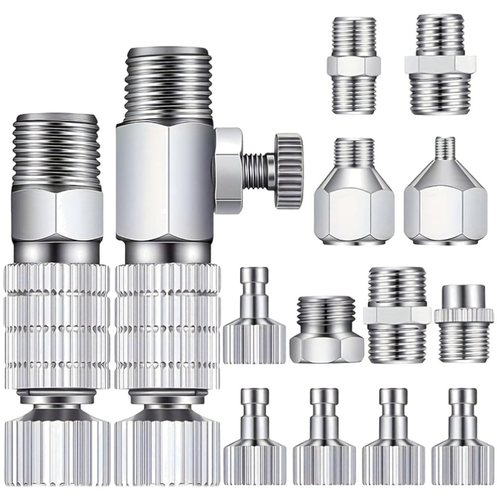 16pc Airbrush Adapter Set 1/8″ 1/4″ Quick Disconnect Hose Fitting Connector Kit