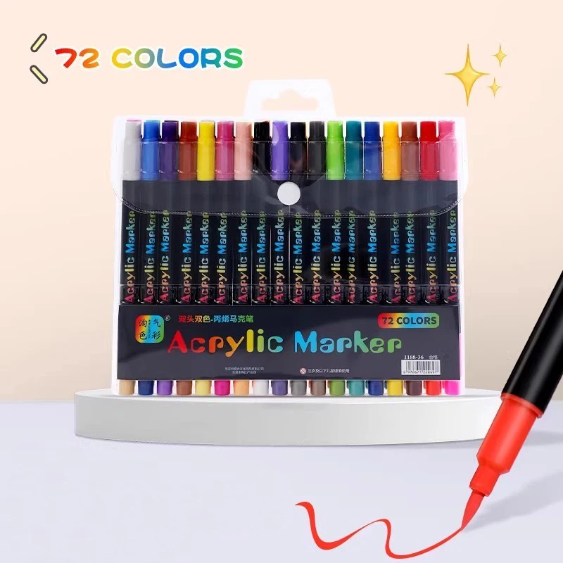 24/48/120 Colors Acrylic Paint Markers Dual Tip Fine Brush Art Pens