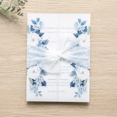 50 PCS Vellum Jackets For 5×7 Invitation Cards 135GSM Dusty Blue Flower Wrap
