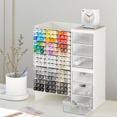 Stackable Desktop Marker Organizer Case with Drawer 6-grid Inclined Pen Slots