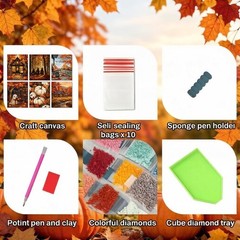 Fall theme Witches Pumpkins Ghost Leaves 5D Diamond Full Drill Dots Gem 6 Kits !