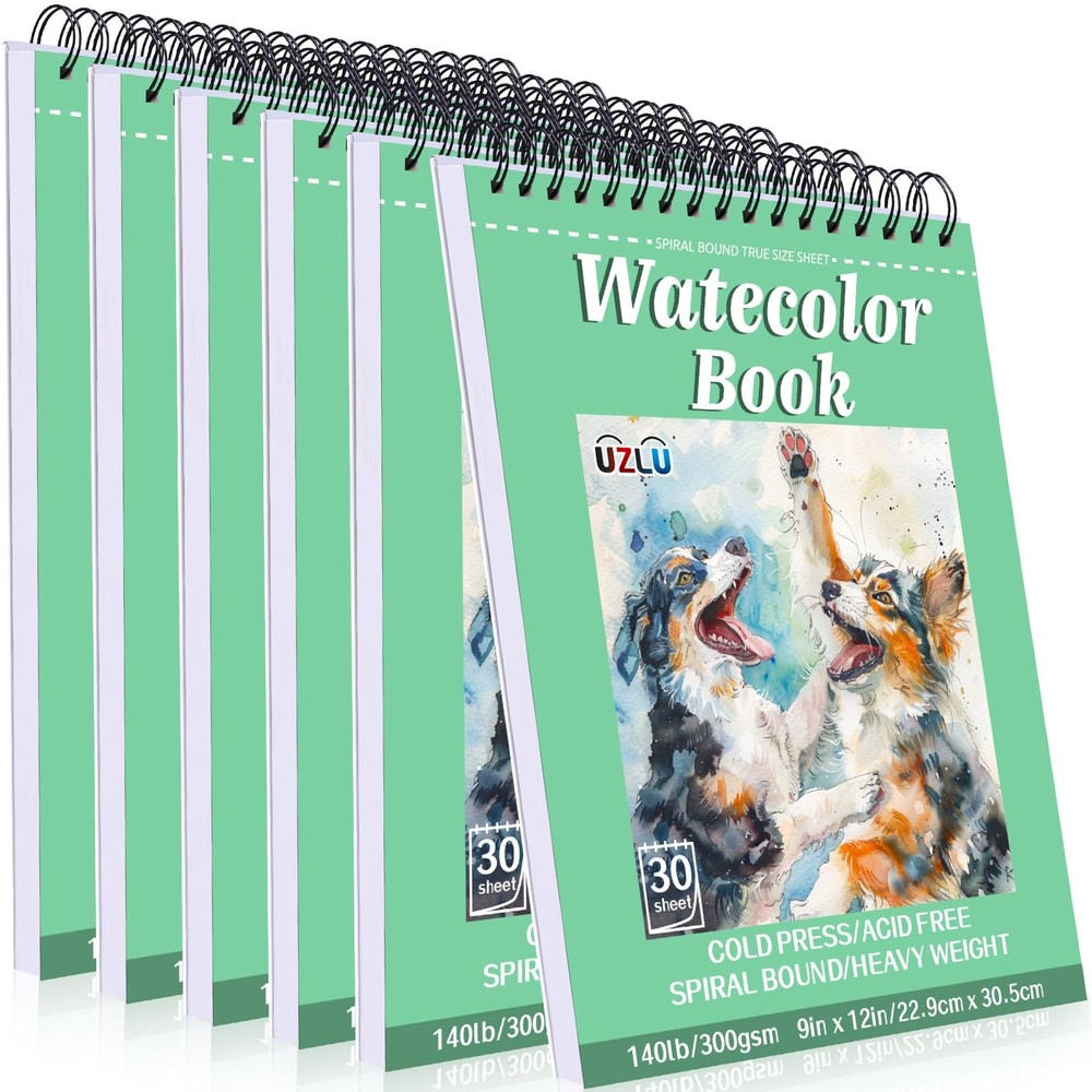 6Pack 9×12 Inch 180 Sheets 140lb/300gsm Spiral Bound Watercolor Paper Pad