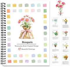 Watercolor Workbook Flower Plants, 15 Different Patterns of Original DIY Designs