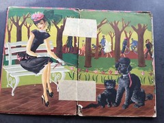 Ephemera Collage Paper Drawing Art Craft Poodle Dog French Fashion Lady Hat 