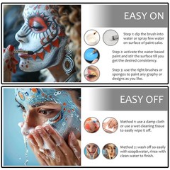 White Black Red Joker Clown Face Body Paint with Black+White+Red+3Pcs Brushes