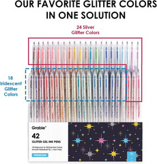 Grabie 42 Glitter Gel Pen Set, 18 Iridescent24 Essential Color Pens, Smooth R…