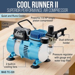 Master Airbrush Cool Runner II Dual Fan Air Compressor Airbrushing System Kit wi