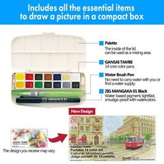 Portable 14 Colors Watercolor Paint Set with Brush and Palette for Artists