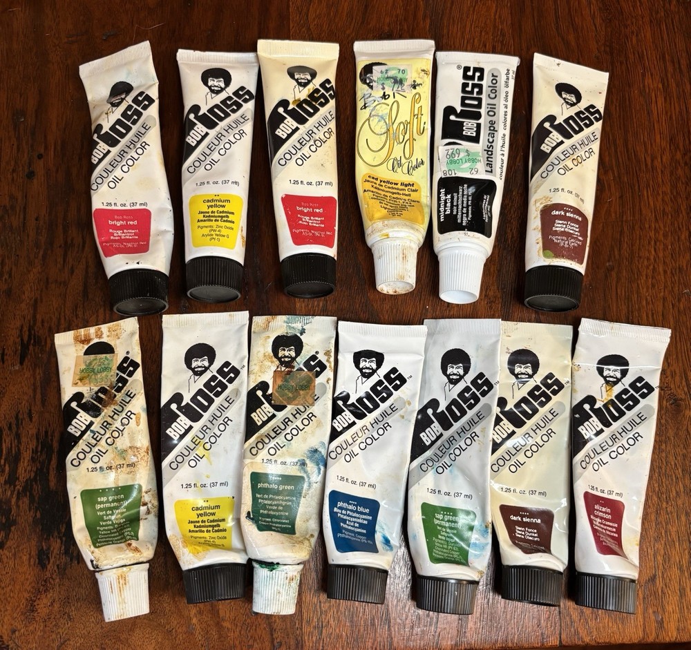 13 Bob Ross Oil Paint lot artist Oil Paints Used Vintage Black Red Yellow Green