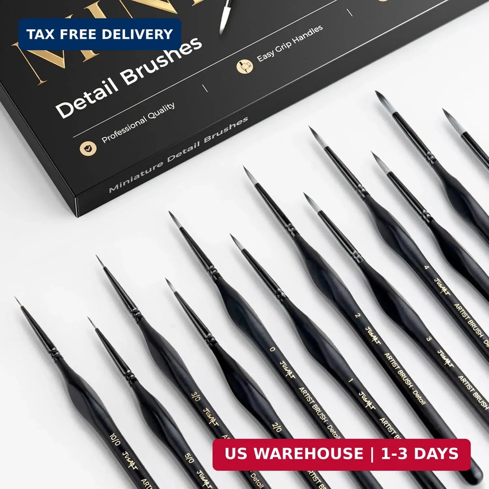 JUSART Detail Paint Brushes Set, 12 PCS Fine Tip Model Miniature Paint Brushes f