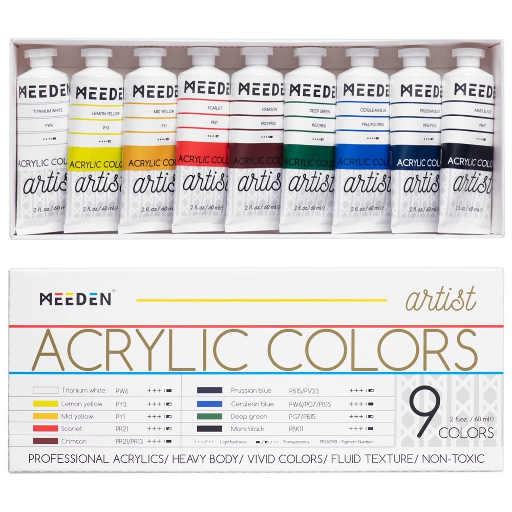 MEEDEN Artist Acrylic Paint Set – 60ml/ 2oz*9 Heavy Body Acrylic Paint Tubes …