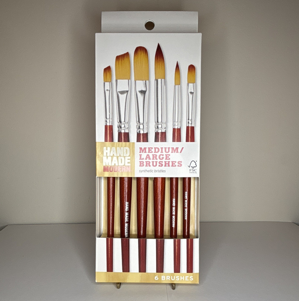 Hand Made Modern 6pc Medium/Large Synthetic Brush Set Acrylic Long Handle