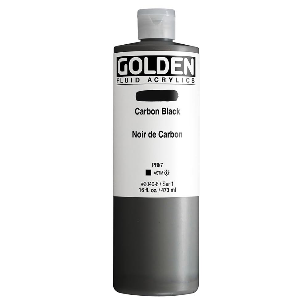 Carbon Black Fluid Acrylic Paint Opaque Professional 16 Oz Bottle